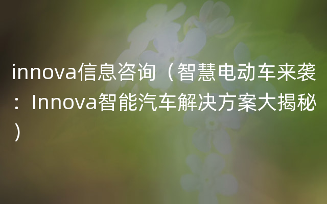 innova信息咨询（智慧电动车来袭：Innova智能汽车