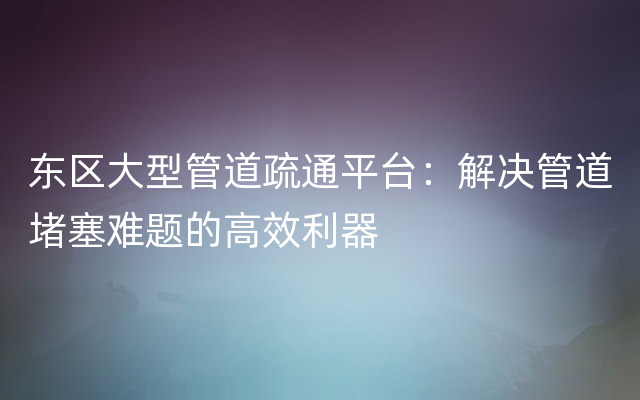 东区大型管道疏通平台：解决管道堵塞难题的高效利器