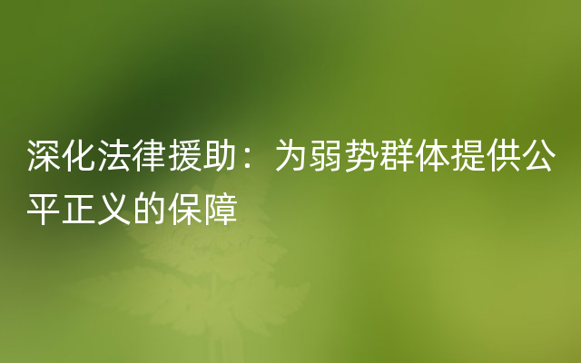 深化法律援助：为弱势群体提供公平正义的保障