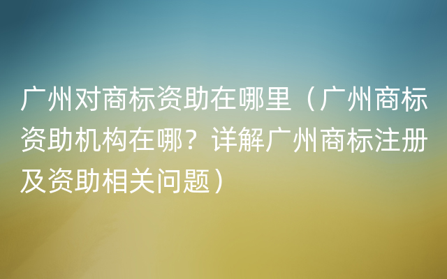 广州对商标资助在哪里（广州商标资助机构在哪？详解广州商标注册及资助相关问题）