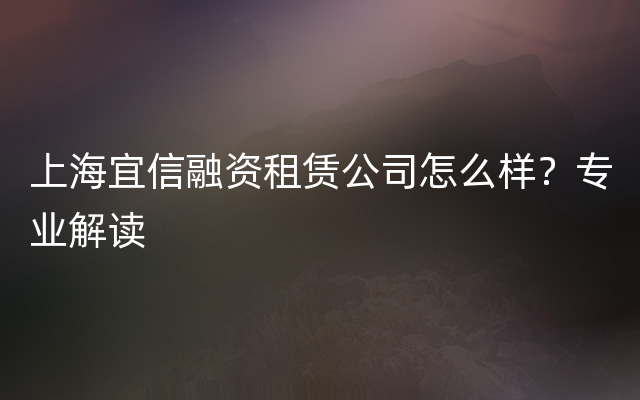 上海宜信融资租赁公司怎么样？专业解读