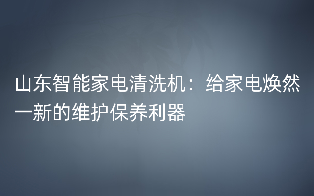 山东智能家电清洗机：给家电焕然一新的维护保养利