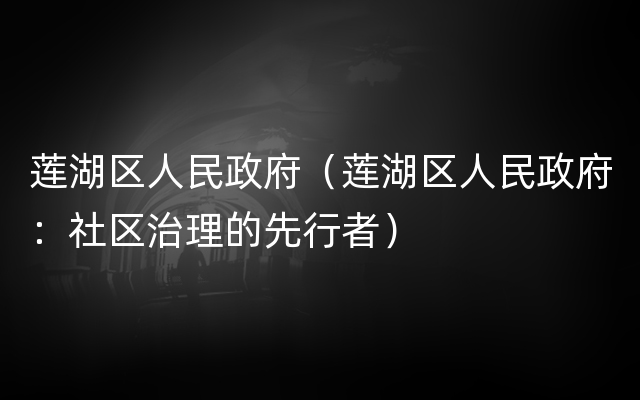 莲湖区人民政府（莲湖区人民政府：社区治理的先行者）