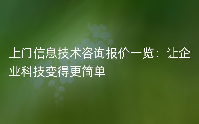 上门信息技术咨询报价一览：让企业科技变得更简单