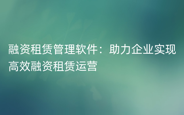 融资租赁管理软件：助力企业实现高效融资租赁运营