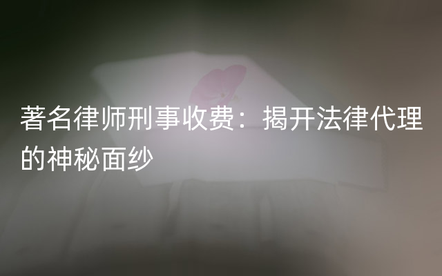 著名律师刑事收费：揭开法律代理的神秘面纱