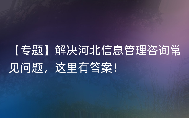 【专题】解决河北信息管理咨询常见问题，这里有答