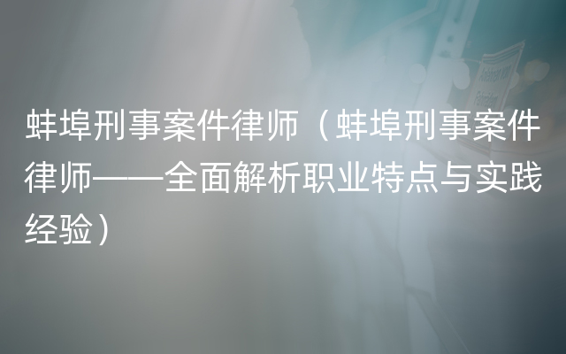 蚌埠刑事案件律师（蚌埠刑事案件律师——全面解析