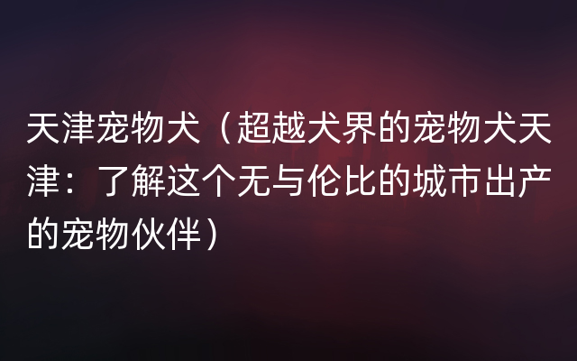 天津宠物犬（超越犬界的宠物犬天津：了解这个无与伦比的城市出产的宠物伙伴）