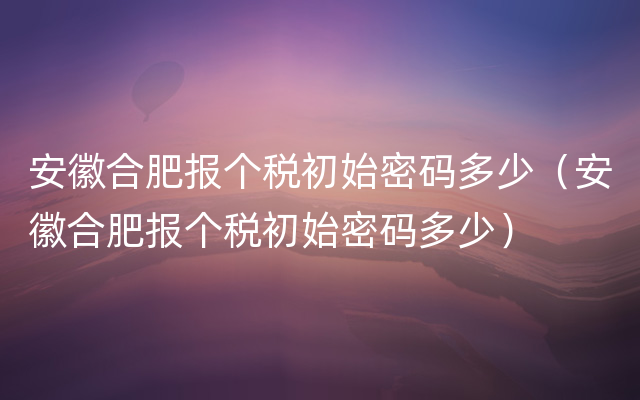 安徽合肥报个税初始密码多少（安徽合肥报个税初始密码多少）