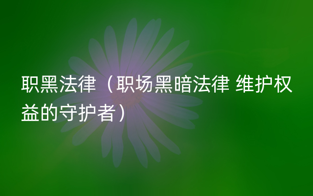 职黑法律（职场黑暗法律 维护权益的守护者）