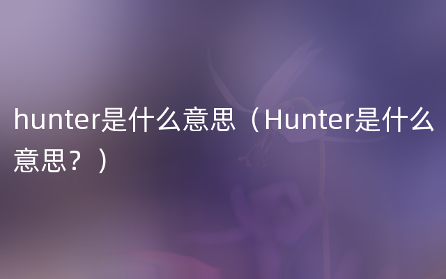 hunter是什么意思（Hunter是什么意思？）