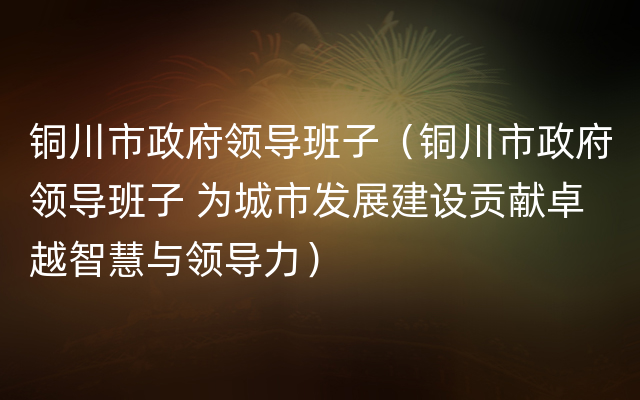 铜川市政府领导班子（铜川市政府领导班子 为城市发展建设贡献卓越智慧与领导力）