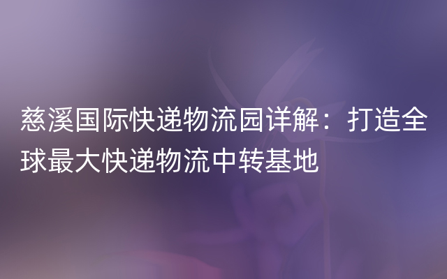 慈溪国际快递物流园详解：打造全球最大快递物流中转基地