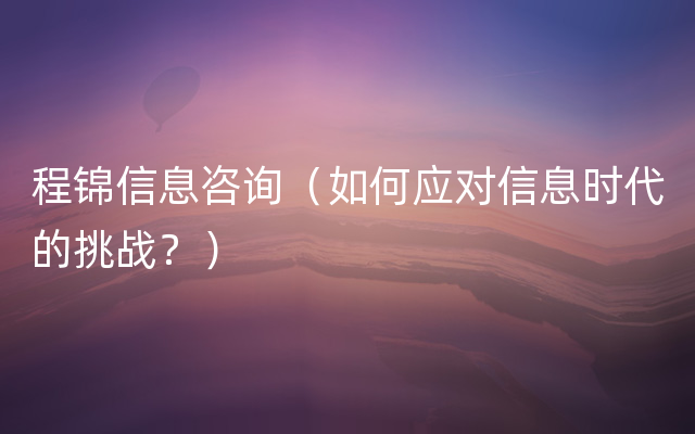 程锦信息咨询（如何应对信息时代的挑战？）