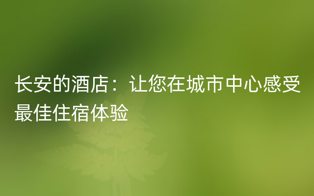 长安的酒店：让您在城市中心感受最佳住宿体验