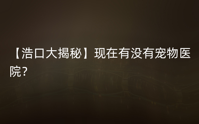 【浩口大揭秘】现在有没有宠物医院？