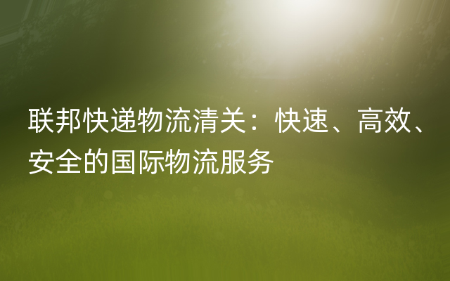 联邦快递物流清关：快速、高效、安全的国际物流服务