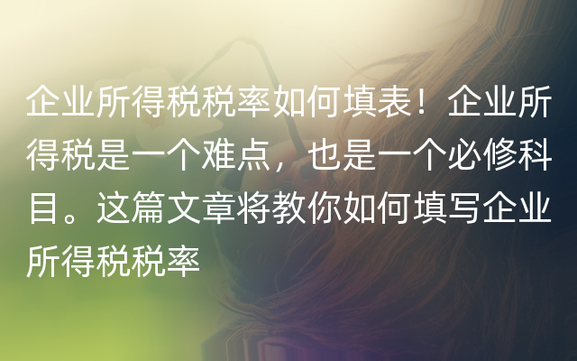 企业所得税税率如何填表！企业所得税是一个难点，也是一个必修科目。这篇文章将教你如