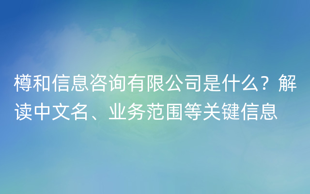 樽和信息咨询有限公司是什么？解读中文名、业务范