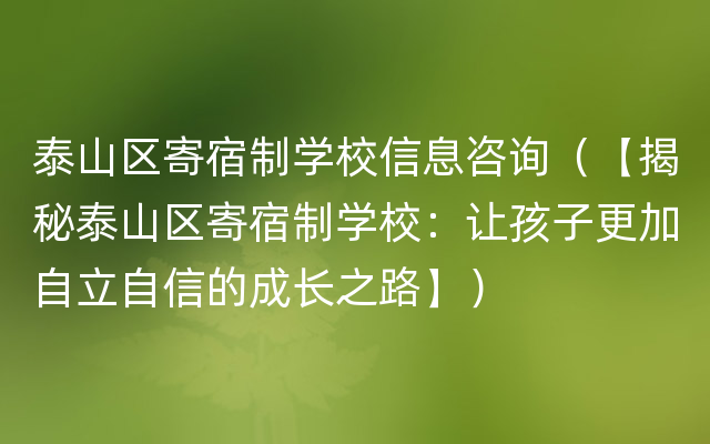 泰山区寄宿制学校信息咨询（【揭秘泰山区寄宿制学校：让孩子更加自立自信的成长之路】