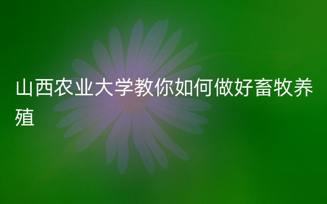 山西农业大学教你如何做好畜牧养殖