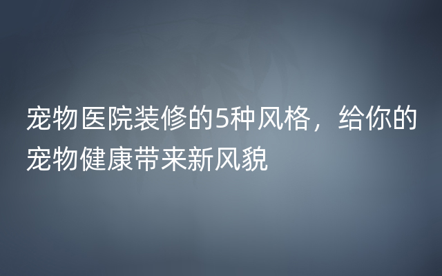 宠物医院装修的5种风格，给你的宠物健康带来新风貌