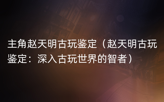 主角赵天明古玩鉴定（赵天明古玩鉴定：深入古玩世界的智者）