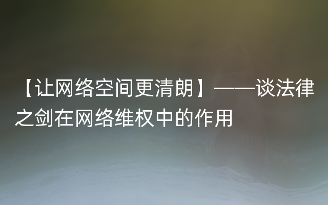 【让网络空间更清朗】——谈法律之剑在网络维权中