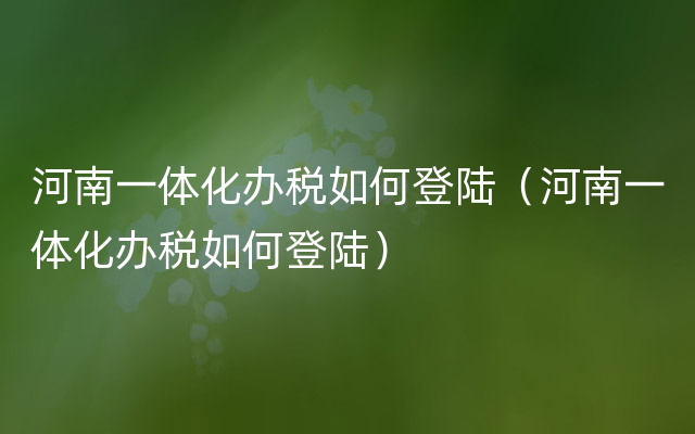 河南一体化办税如何登陆（河南一体化办税如何登陆）