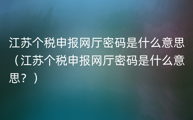 江苏个税申报网厅密码是什么意思（江苏个税申报网厅密码是什么意思？）