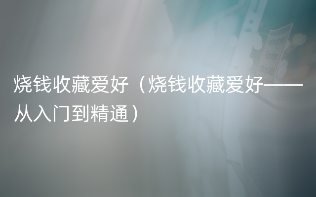 烧钱收藏爱好（烧钱收藏爱好——从入门到精通）