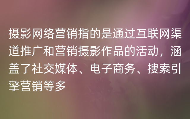 摄影网络营销指的是通过互联网渠道推广和营销摄影