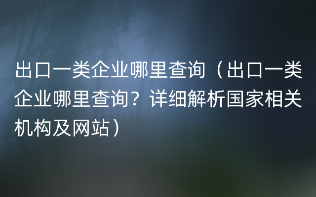 出口一类企业哪里查询（出口一类企业哪里查询？详细解析国家相关机构及网站）