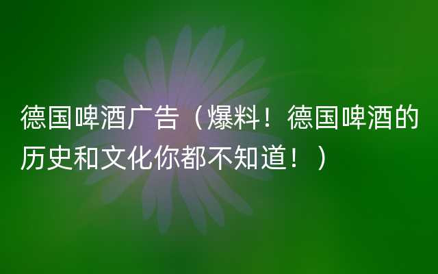 德国啤酒广告（爆料！德国啤酒的历史和文化你都不