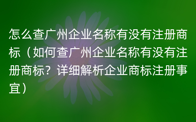 怎么查广州企业名称有没有注册商标（如何查广州企