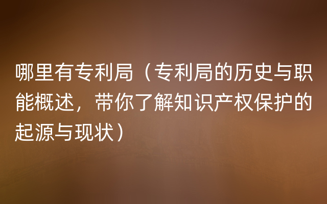 哪里有专利局（专利局的历史与职能概述，带你了解知识产权保护的起源与现状）