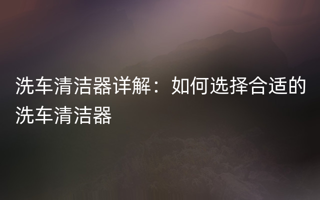 洗车清洁器详解：如何选择合适的洗车清洁器