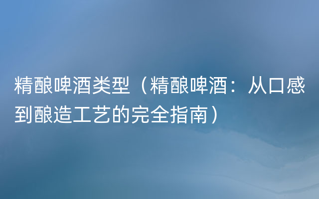 精酿啤酒类型（精酿啤酒：从口感到酿造工艺的完全