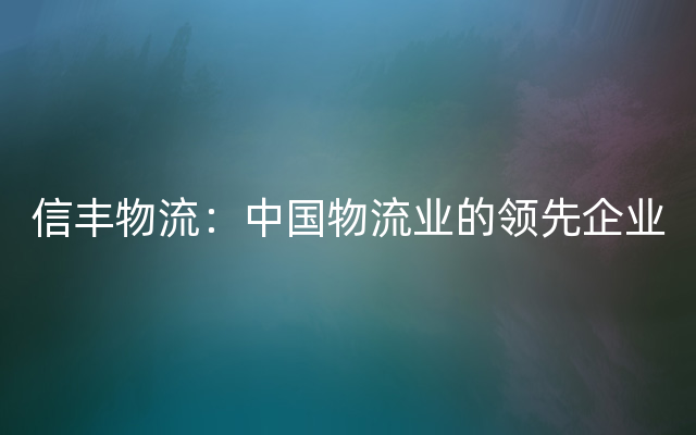 信丰物流：中国物流业的领先企业