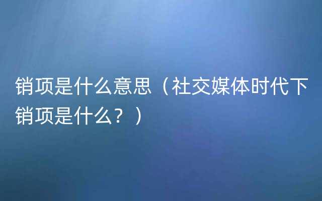 销项是什么意思（社交媒体时代下销项是什么？）