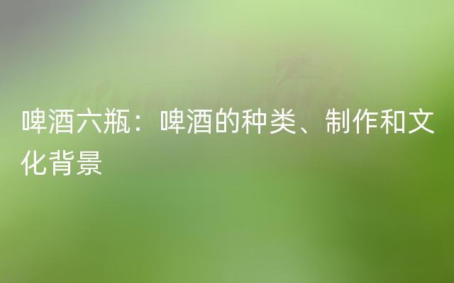啤酒六瓶：啤酒的种类、制作和文化背景