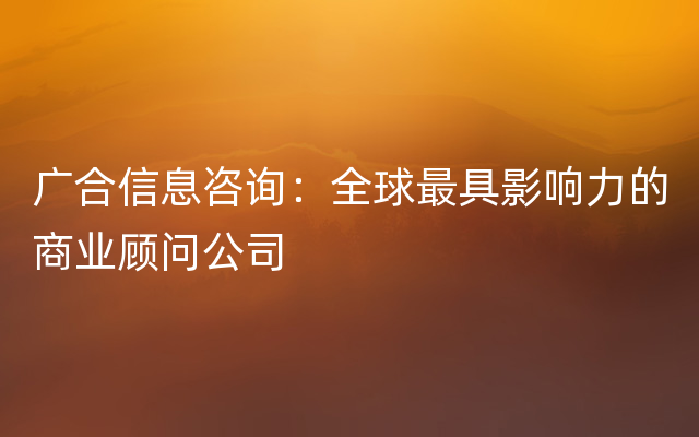 广合信息咨询：全球最具影响力的商业顾问公司