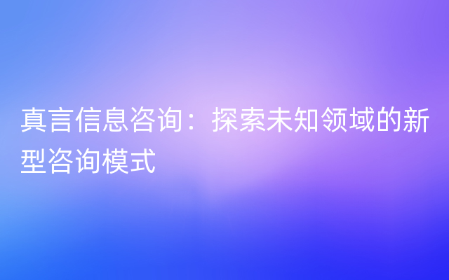 真言信息咨询：探索未知领域的新型咨询模式