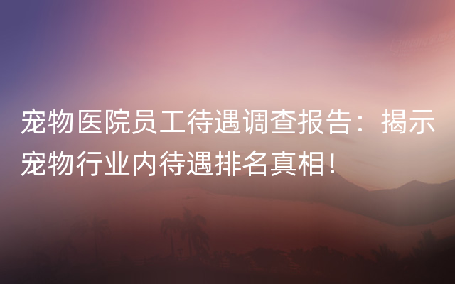 宠物医院员工待遇调查报告：揭示宠物行业内待遇排名真相！