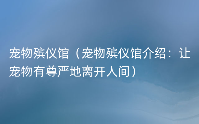 宠物殡仪馆（宠物殡仪馆介绍：让宠物有尊严地离开人间）