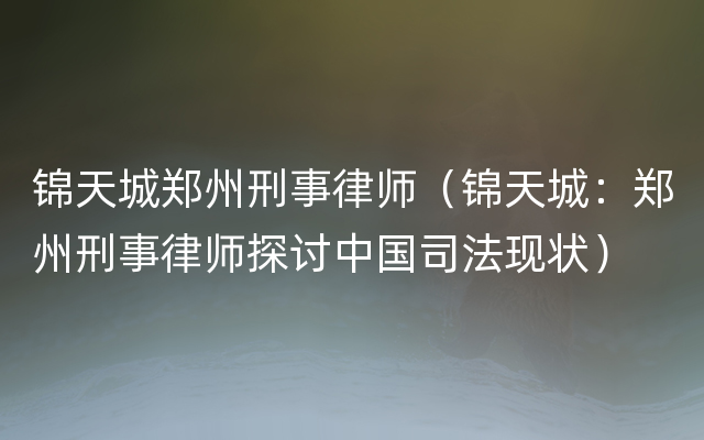 锦天城郑州刑事律师（锦天城：郑州刑事律师探讨中