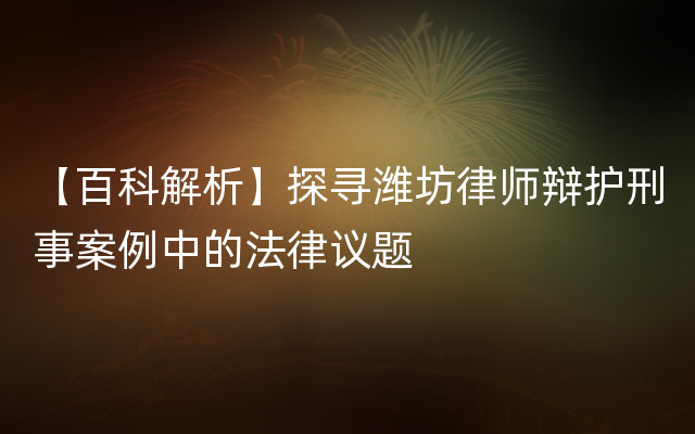 【百科解析】探寻潍坊律师辩护刑事案例中的法律议题