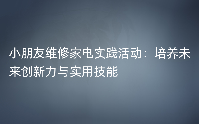 小朋友维修家电实践活动：培养未来创新力与实用技能