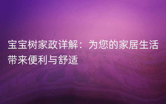 宝宝树家政详解：为您的家居生活带来便利与舒适